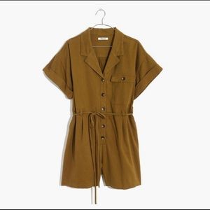 Madewell olive tie waist short jumpsuit